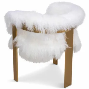 Kingston White Mongolian Fur Antique Brass Chair - Avant Garde Furniture - Designer Furniture Store & Luxury Home Decor