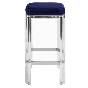 Jacques Navy Velvet Lucite Chrome Barstool - Avant Garde Furniture - Designer Furniture Store & Luxury Home Decor
