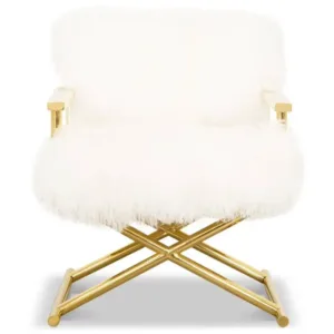 Directors White Mongolian Fur Gold Chair - Avant Garde Furniture - Designer Furniture Store & Luxury Home Decor