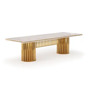 Klemenza Pink White Marble Gold Dining Table - Avant Garde Furniture - Designer Furniture Store & Luxury Home Decor