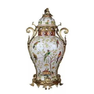 Armando Perroquet Antique Gold Temple Ceramic Vase 67.5cm - Avant Garde Furniture - Designer Furniture Store & Luxury Home Decor