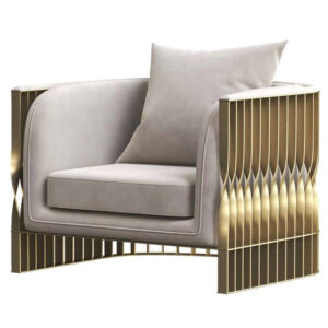 Helios Beige Velvet Brass Chair