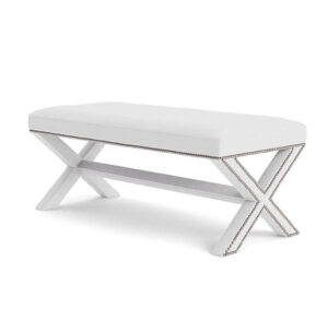 Mayfair White Velvet Silver Studded Bench - Avant Garde Furniture - Designer Furniture Store & Luxury Home Decor