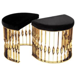 Helios Black Velvet Brass Accent Stool Set - Avant Garde Furniture - Designer Furniture Store & Luxury Home Decor