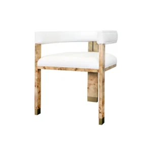 Connor Burl Wood White Linen Brass Dining Chair - Avant Garde Furniture - Designer Furniture Store & Luxury Home Decor