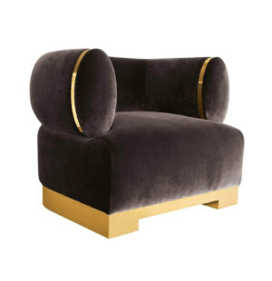 Donato Brown Velvet Brass Armchair Sofa - Avant Garde Furniture - Designer Furniture Store & Luxury Home Decor