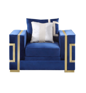 Horchow Blue Velvet Gold Armchair Sofa - Avant Garde Furniture - Designer Furniture Store & Luxury Home Decor