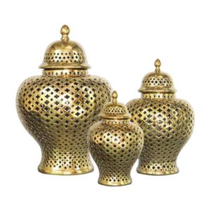 Amara Gold Ceramic French Lattice Jar Set - Avant Garde Furniture - Designer Furniture Store & Luxury Home Decor
