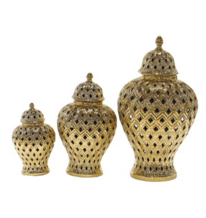 Amara Gold Peacock Temple Jar Vase Set of 3 - Avant Garde Furniture - Designer Furniture Store & Luxury Home Decor