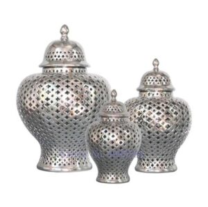 Amara Silver Lattice Ceramic Temple Jar Set of 3 - Avant Garde Furniture - Designer Furniture Store & Luxury Home Decor