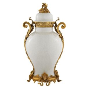Armando Cream Antique Brass Temple Ceramic Vase - Avant Garde Furniture - Designer Furniture Store & Luxury Home Decor