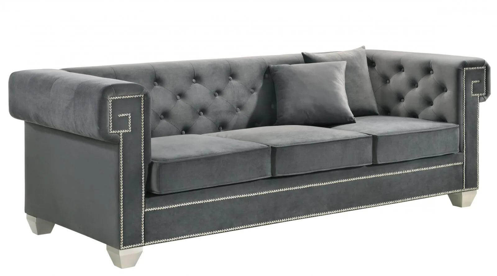 Artemis Grey Velvet Studded Sofa - Avant Garde Furniture - Designer Furniture Store & Luxury Home Decor