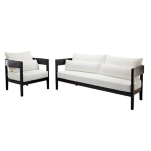 Balmain Black Teak White Fabric Sofa 175cm - Avant Garde Furniture - Designer Furniture Store & Luxury Home Decor
