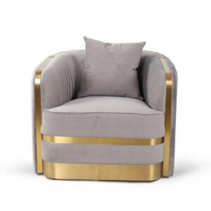 Balmain Light Grey Velvet Gold Armchair - Avant Garde Furniture - Designer Furniture Store & Luxury Home Decor