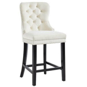 Baltimore White Velvet Ash Studded Counter Stool - Avant Garde Furniture - Designer Furniture Store & Luxury Home Decor