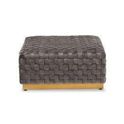 Bassett Greige Velvet Brushed Gold Ottoman 120cm - Avant Garde Furniture - Designer Furniture Store & Luxury Home Decor