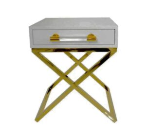 Bernhardt White Lucite Brass Bedside Table - Avant Garde Furniture - Designer Furniture Store & Luxury Home Decor
