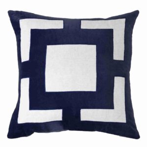 Bodoni Navy Velvet White Linen Cushion 50cm - Avant Garde Furniture - Designer Furniture Store & Luxury Home Decor