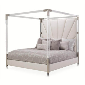 Brentwood Ecru Velvet Chrome Lucite King Bed - Avant Garde Furniture - Designer Furniture Store & Luxury Home Decor