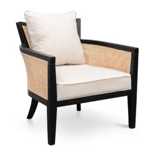 Calibre Black Rattan Sand Linen Armchair - Avant Garde Furniture - Designer Furniture Store & Luxury Home Decor