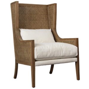 Calibre Brown Oak White Linen Wing Chair - Avant Garde Furniture - Designer Furniture Store & Luxury Home Decor
