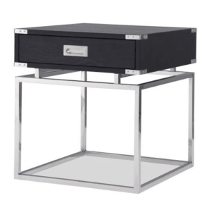 CAMPAIGN BLACK ASH STAINLESS STEEL BEDSIDE TABLE - Avant Garde Furniture - Designer Furniture Store & Luxury Home Decor
