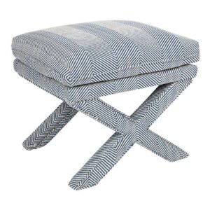 Candace Chevron Linen Ottoman Stool - Avant Garde Furniture - Designer Furniture Store & Luxury Home Decor