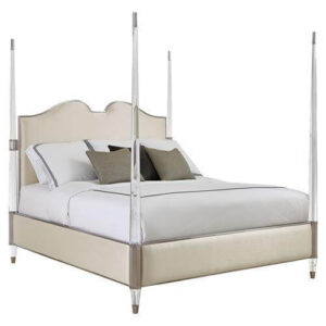 Cole Beige Velvet Chrome Lucite Queen Bed - Avant Garde Furniture - Designer Furniture Store & Luxury Home Decor