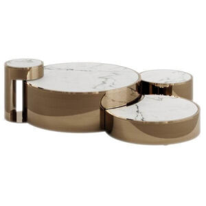 Casa White Marble Bronze Coffee Table Set - Avant Garde Furniture - Designer Furniture Store & Luxury Home Decor