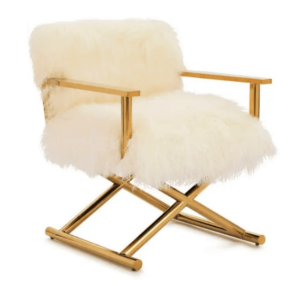 Directors Cream Mongolian Fur Brass Chair - Avant Garde Furniture - Designer Furniture Store & Luxury Home Decor
