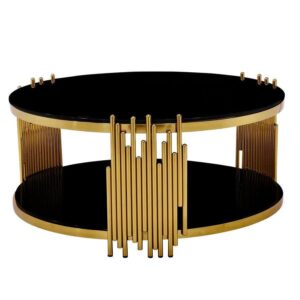 Clement Brass Black Glass Coffee Table 100cm - Avant Garde Furniture - Designer Furniture Store & Luxury Home Decor