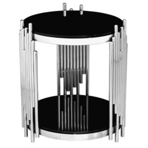 Clement Chrome Black Glass Sidetable 50cm - Avant Garde Furniture - Designer Furniture Store & Luxury Home Decor