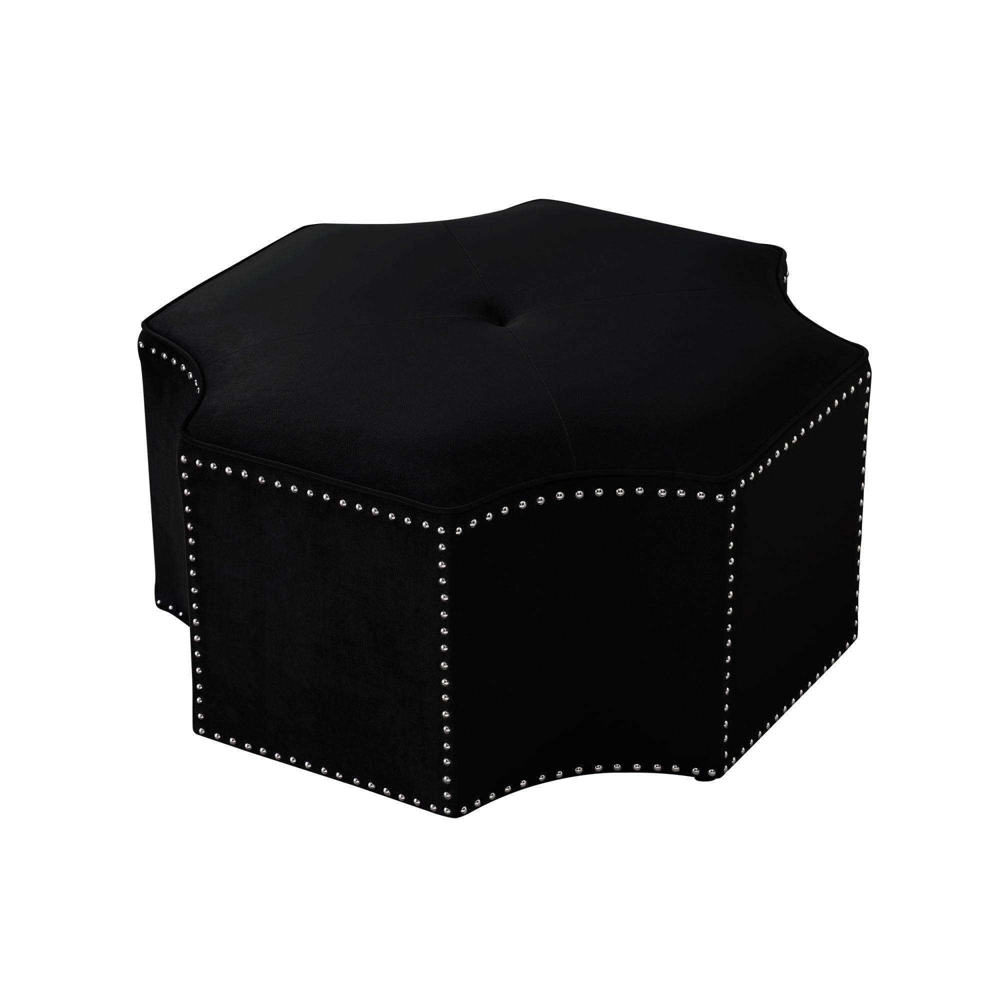 Cocktail Black Velvet Studded Ottoman - Avant Garde Furniture - Designer Furniture Store & Luxury Home Decor