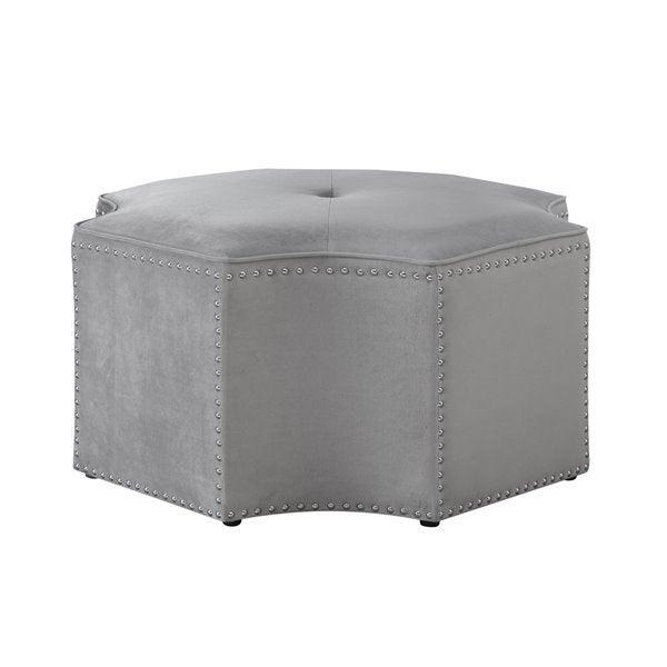 Cocktail Grey Velvet Studded Ottoman - Avant Garde Furniture - Designer Furniture Store & Luxury Home Decor
