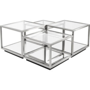 Calibre Brushed Chrome Glass Coffee Table Set - Avant Garde Furniture - Designer Furniture Store & Luxury Home Decor