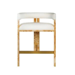 Connor Burl Wood White Linen Brass Counter Stool - Avant Garde Furniture - Designer Furniture Store & Luxury Home Decor