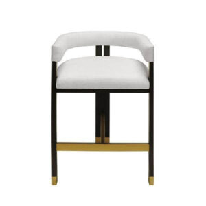 Connor Dark Oak Brass White Linen Counter Stool - Avant Garde Furniture - Designer Furniture Store & Luxury Home Decor