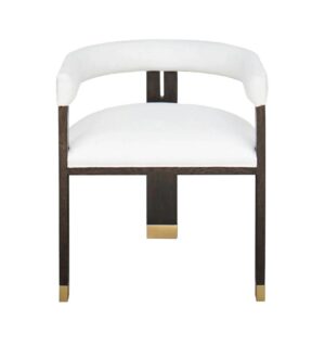 Connor Dark Oak Brass White Linen Dining Chair - Avant Garde Furniture - Designer Furniture Store & Luxury Home Decor