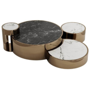 Casa Black White Marble Bronze Coffee Table Set - Avant Garde Furniture - Designer Furniture Store & Luxury Home Decor