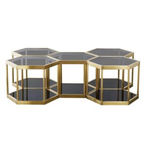 Dante Polished Brushed Gold Black Glass Coffee Table Set - Avant Garde Furniture - Designer Furniture Store & Luxury Home Decor