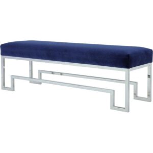 Darcy Navy Velvet Chrome Bench - Avant Garde Furniture - Designer Furniture Store & Luxury Home Decor