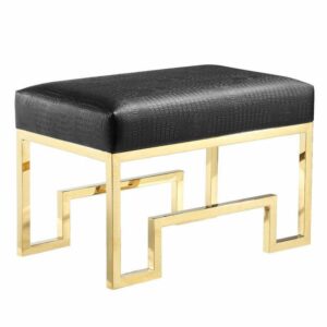 Declan Black Crocodile Leather Gold Ottoman stool 66cm - Avant Garde Furniture - Designer Furniture Store & Luxury Home Decor