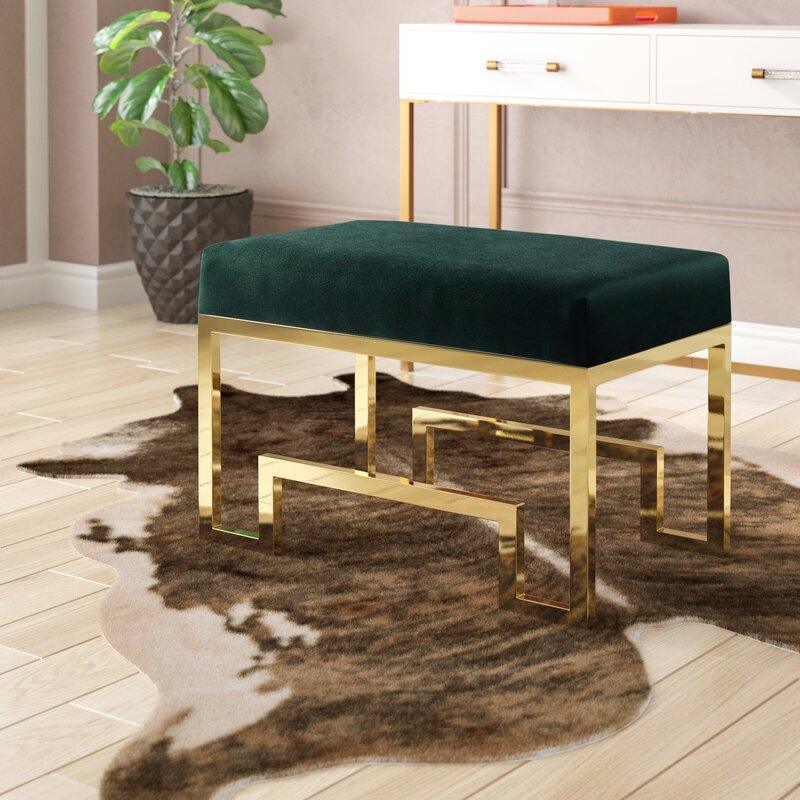 Declan Emerald Velvet Gold Ottoman stool 66cm - Avant Garde Furniture - Designer Furniture Store & Luxury Home Decor