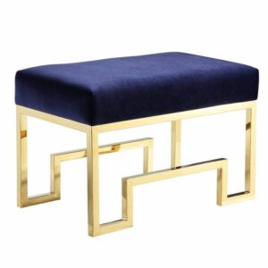 Declan Navy Velvet Gold Ottoman stool 66cm - Avant Garde Furniture - Designer Furniture Store & Luxury Home Decor