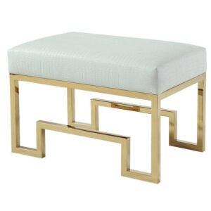 Declan White Croc Leather Gold Ottoman stool 66cm - Avant Garde Furniture - Designer Furniture Store & Luxury Home Decor