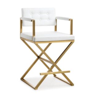 Director Chair Brushed Gold White Leather Counter Stool - Avant Garde Furniture - Designer Furniture Store & Luxury Home Decor