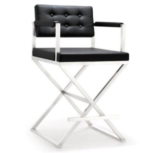 Director Chair Chrome Black Leather Counter Stool - Avant Garde Furniture - Designer Furniture Store & Luxury Home Decor