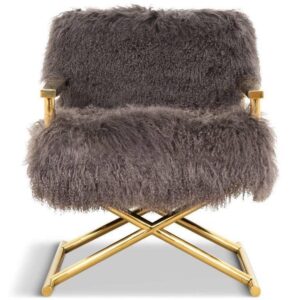 Directors Grey Mongolian Fur Gold Armchair - Avant Garde Furniture - Designer Furniture Store & Luxury Home Decor