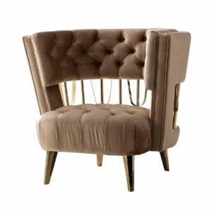 Divani Taupe Velvet Brass Club Chair - Avant Garde Furniture - Designer Furniture Store & Luxury Home Decor