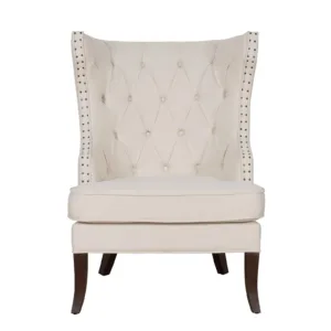 Marina Cream Linen Studded Wing Chair - Avant Garde Furniture - Designer Furniture Store & Luxury Home Decor